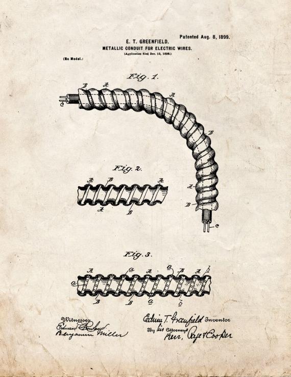Metallic Conduit for Electric Wires Patent Print