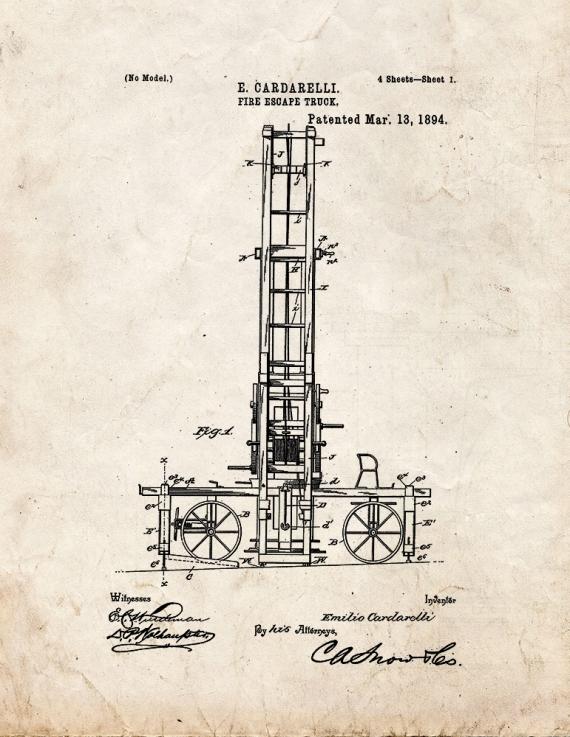 Fire Escape Truck Patent Print