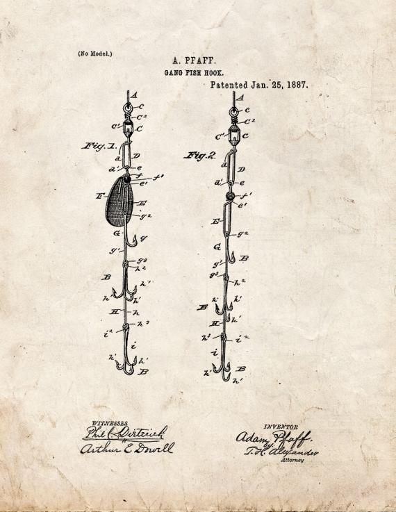 Gang Fish Hook Patent Print