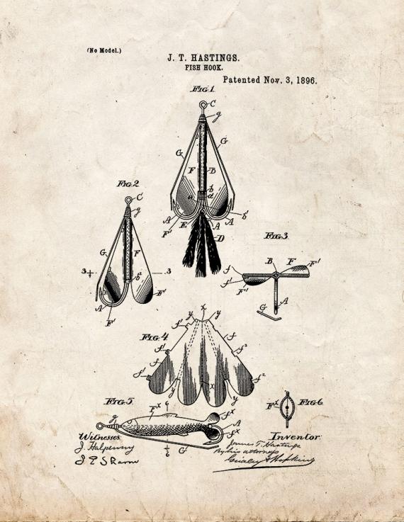 Fish Hook Patent Print