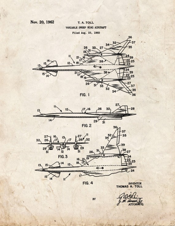 Variable Sweep Wing Aircraft Patent Print