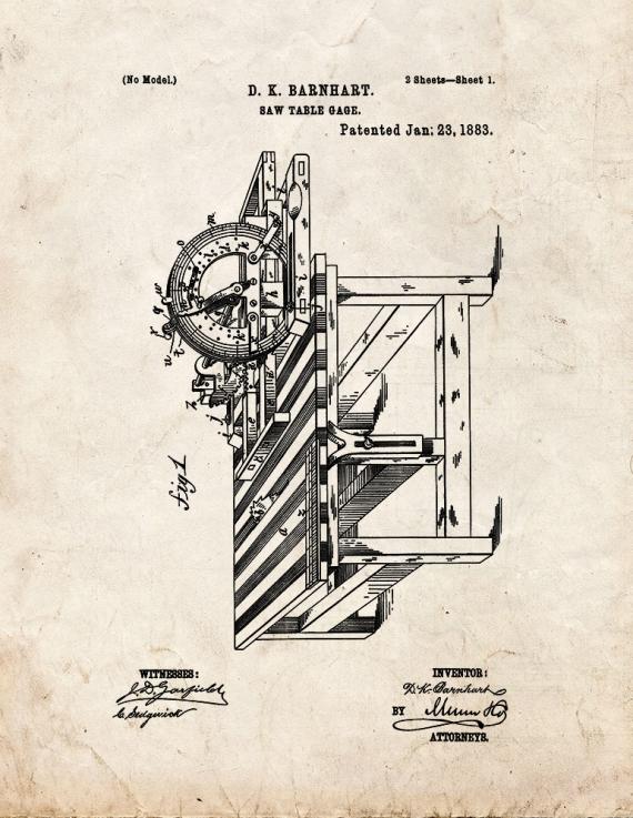Saw Table Gage Patent Print