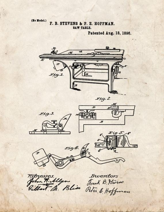 Table Saw Patent Print