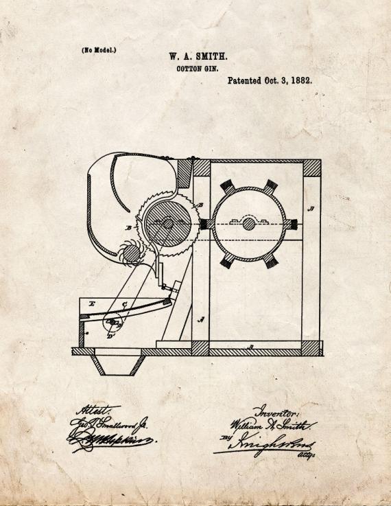 Cotton Gin Patent Print