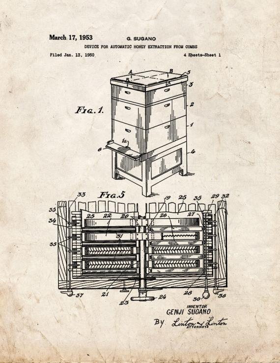 Device for Automatic Honey Extraction From Combs Patent Print