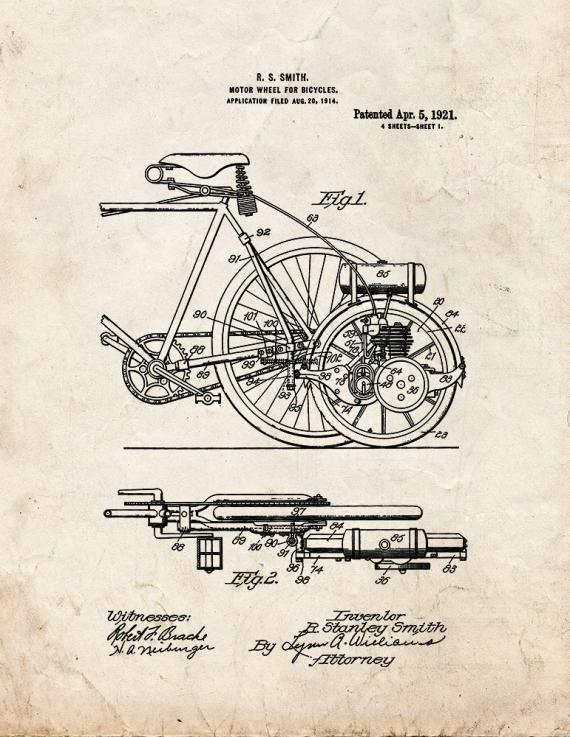 Motor-wheel for Bicycles Patent Print