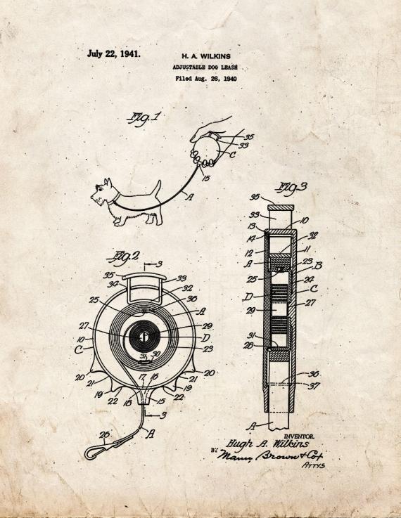 Adjustable Dog Leash Patent Print