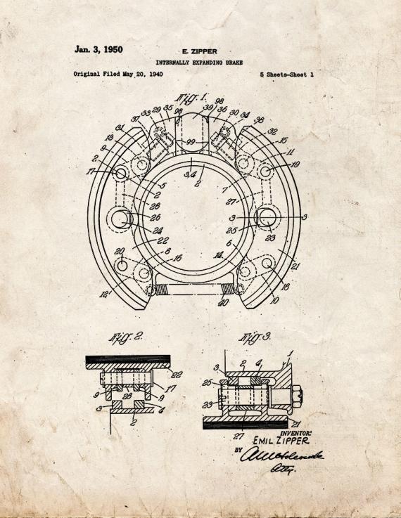 Internally Expanding Brake Patent Print