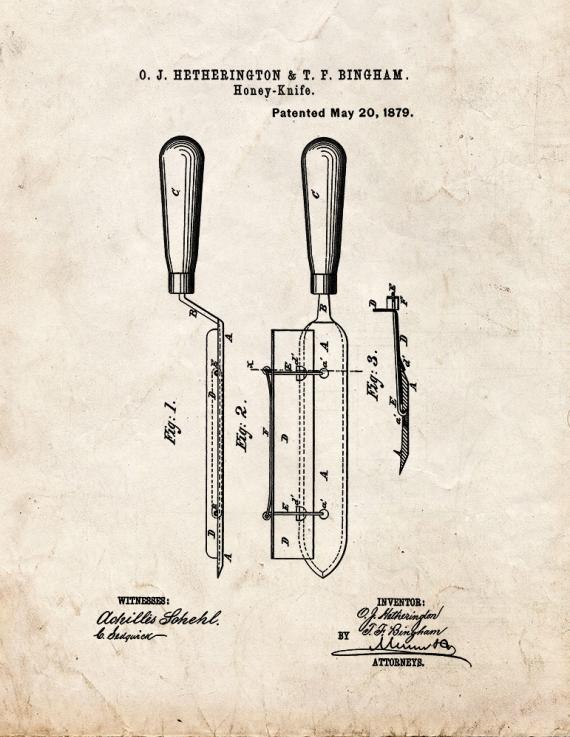 Beekeeping Honey Knife Patent Print