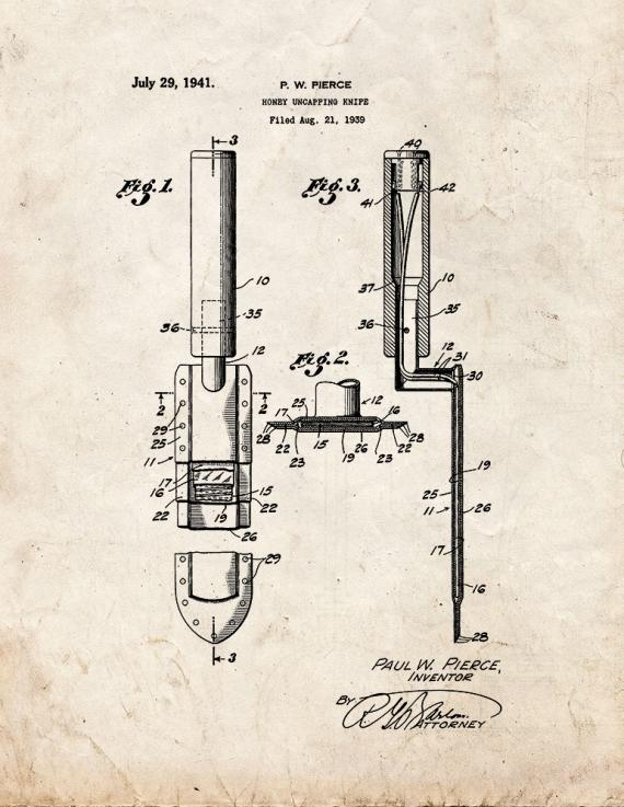 Honey Uncapping Knife Patent Print