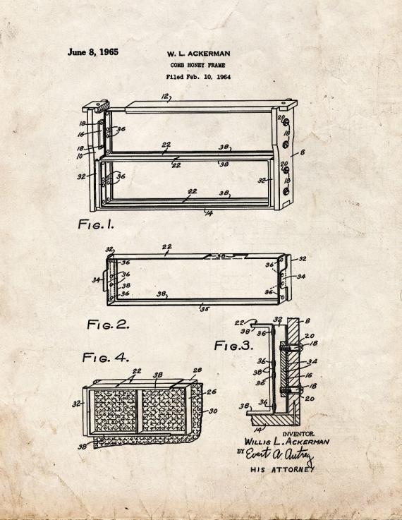 Comb Honey Frame Patent Print
