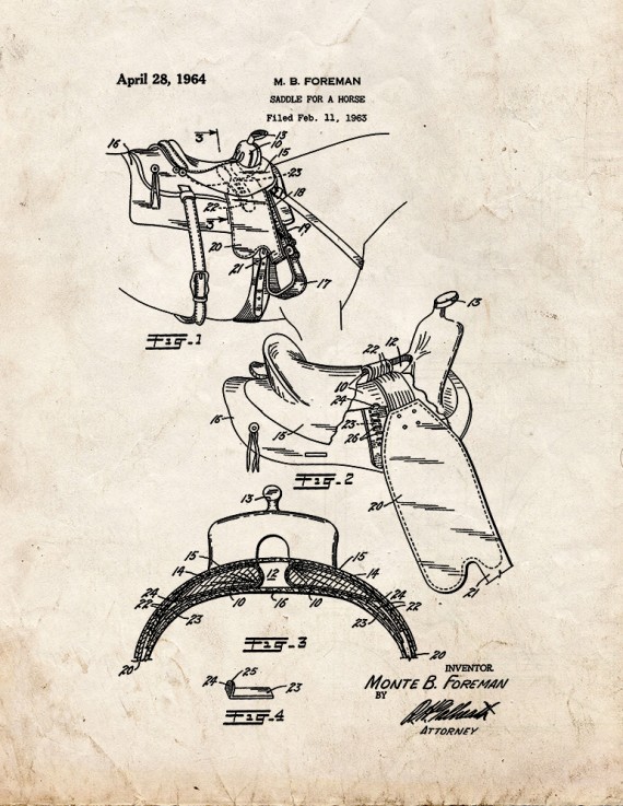 Horse Riding Saddle Patent Print