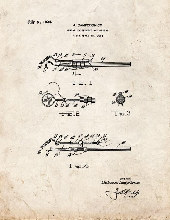 Dental Instrument and Mirror Patent Print