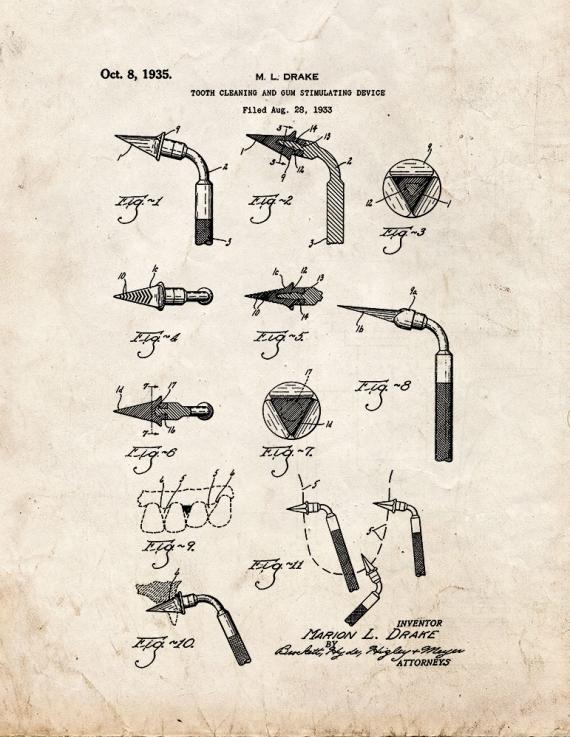 Tooth Cleaning and Gum Stimulating Device Patent Print