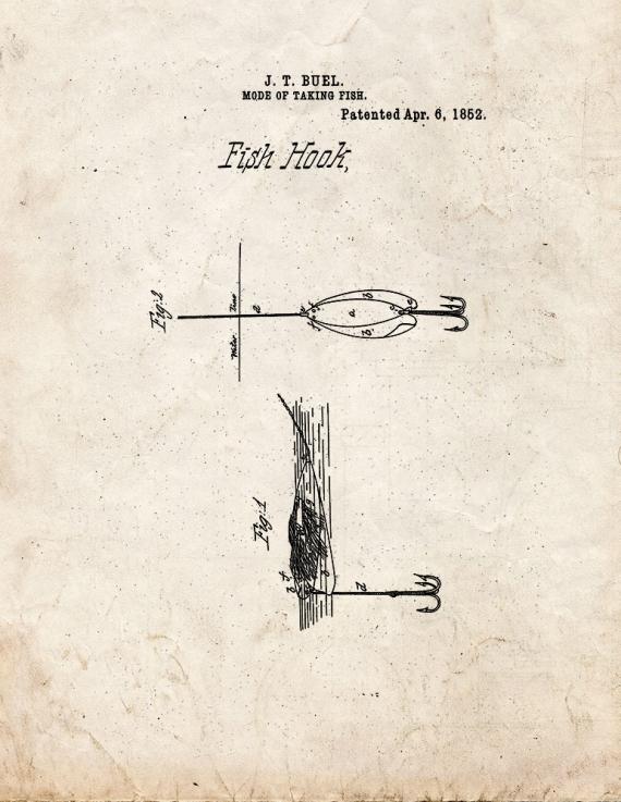 Fish Hook Patent Print