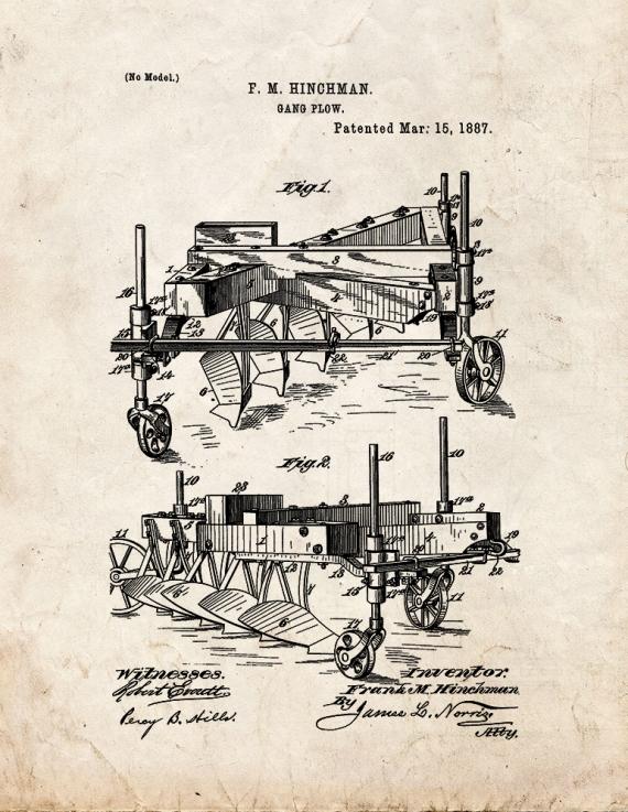 Gang Plow Patent Print