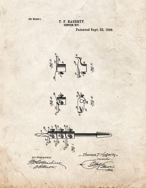 Center Bit Patent Print