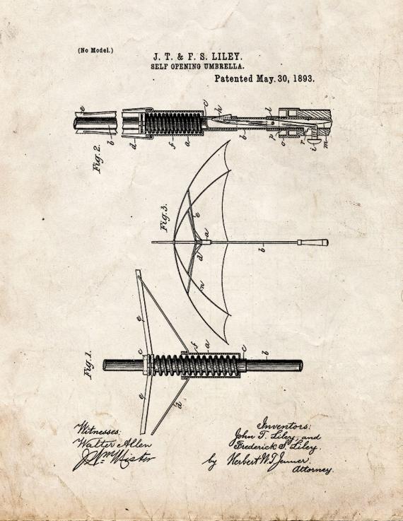 Self Opening Umbrella Patent Print