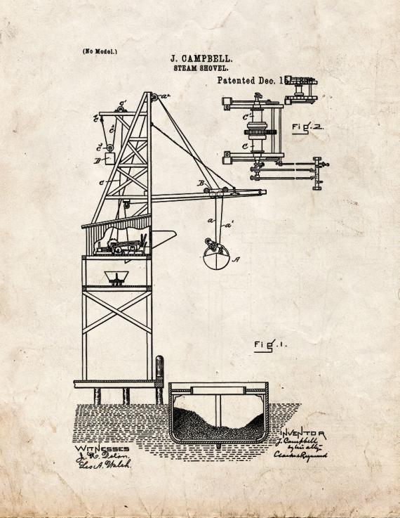 Steam Shovel Patent Print