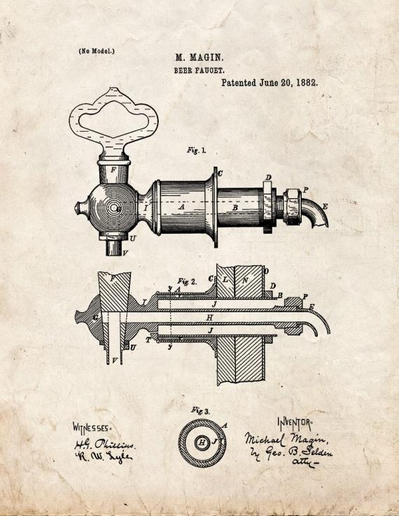 Beer Faucet Patent Print