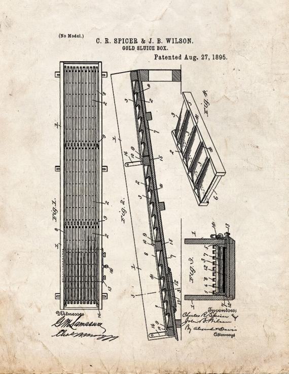 Gold Sluice Box Patent Print