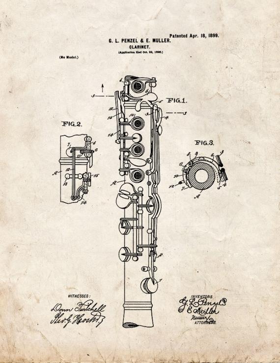 Clarinet Patent Print