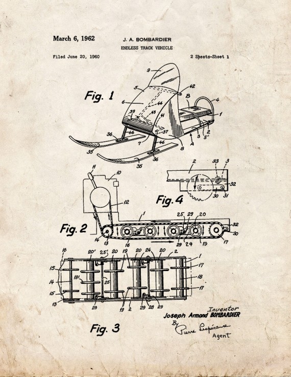 Endless Track Vehicle Snow mobile Patent Print