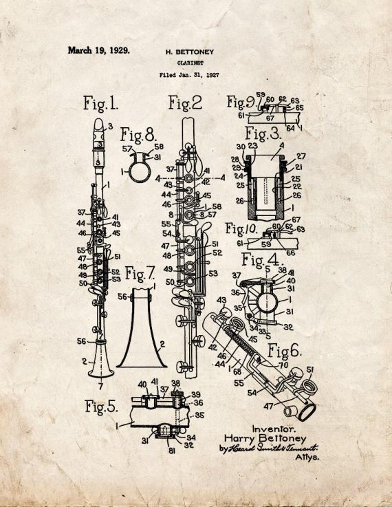 Clarinet Patent Print