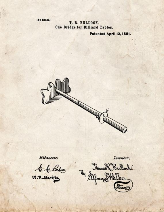 Cue Bridge For Billiard Tables Patent Print