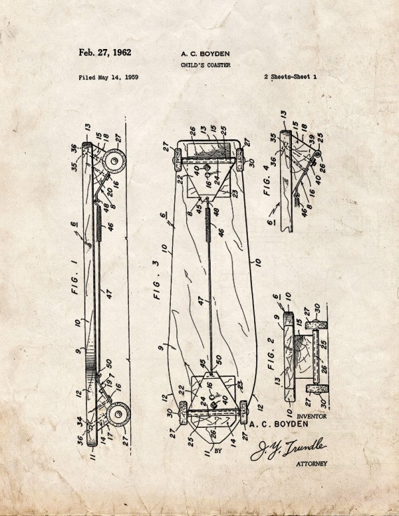 Child's Coaster - Skateboard Patent Print