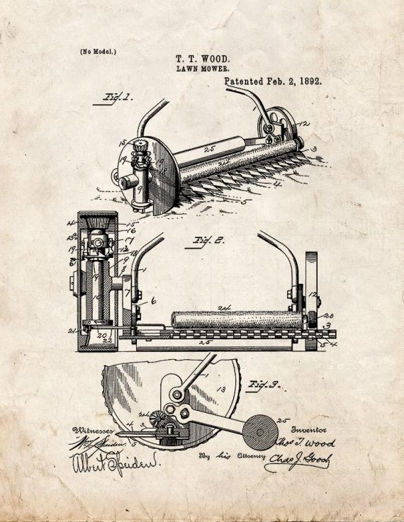 Lawn Mower Patent Print