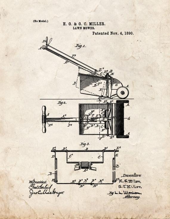 Lawn Mower Patent Print