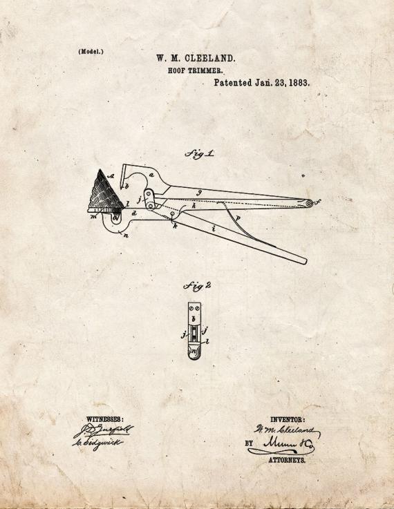 Hoof Trimmers Patent Print