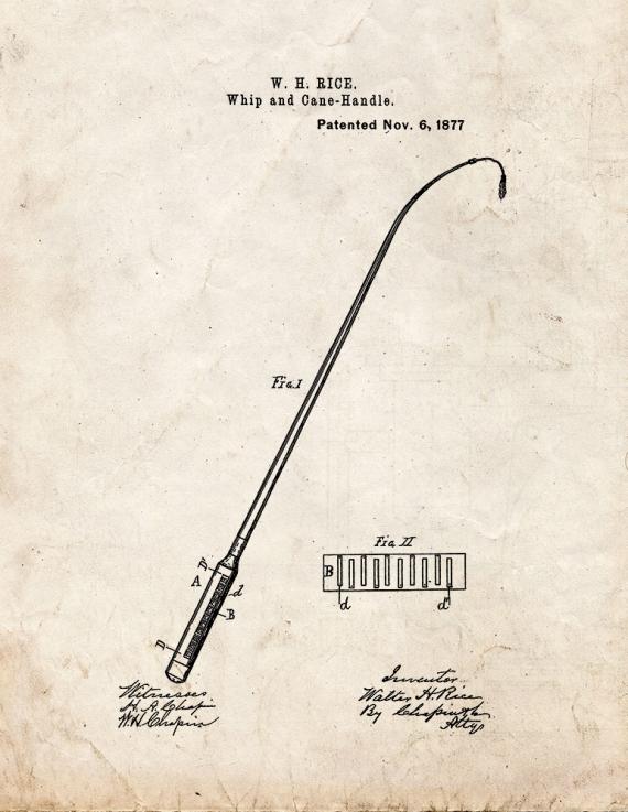 Whip And Cane-Handle Patent Print