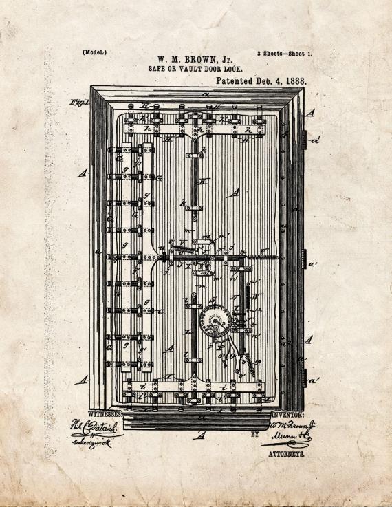 Safe Or Vault Door Lock Patent Print