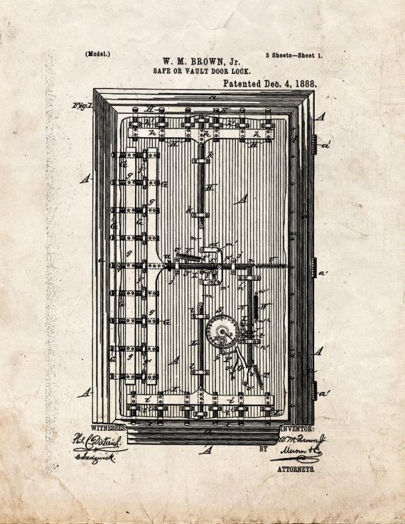 Safe Or Vault Door Lock Patent Print