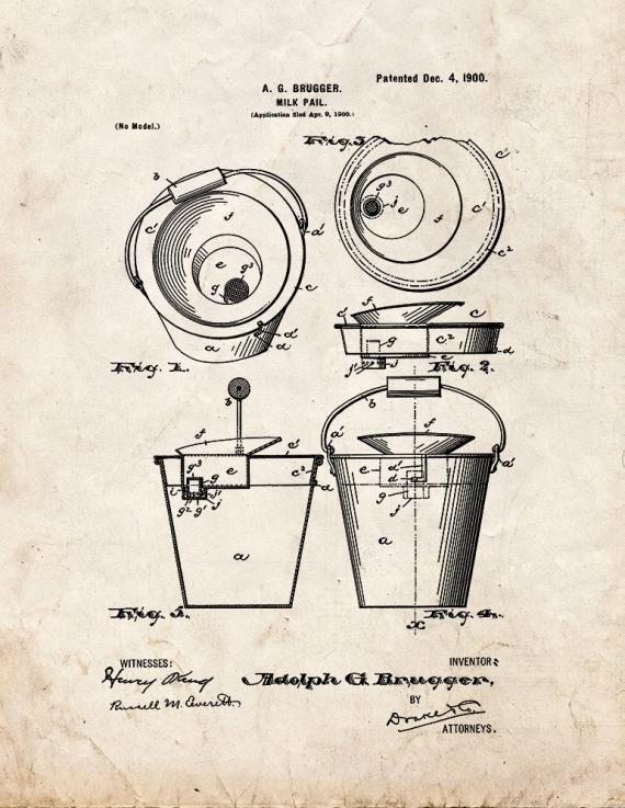 Milk Pail Patent Print