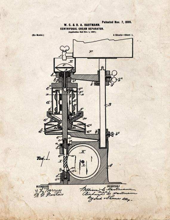 Centrifugal Cream-separator Patent Print