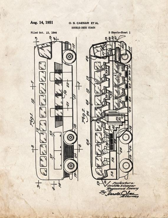 Double-decker Coach Bus Patent Print