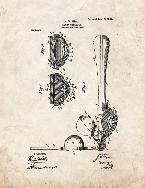 Lemon Squeezer Patent Print