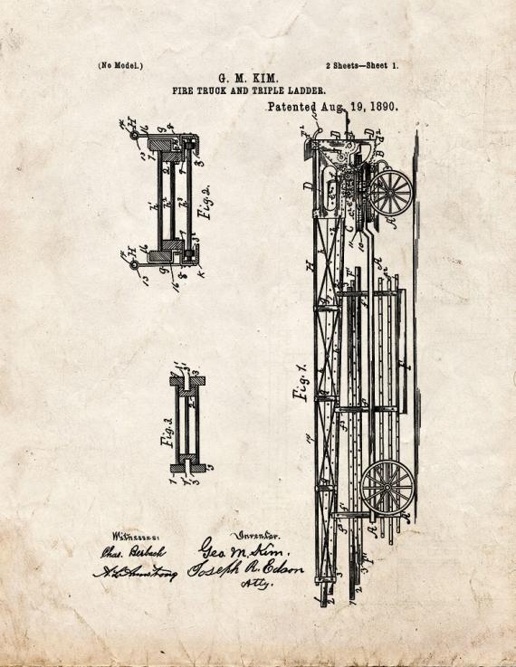 Ladder Fire Truck Patent Print