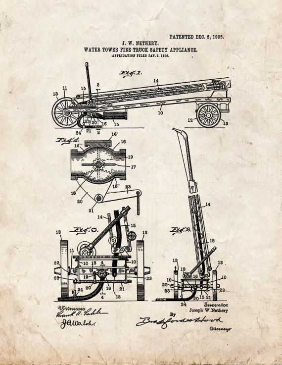 Water-tower Fire-truck Safety Appliance Patent Print
