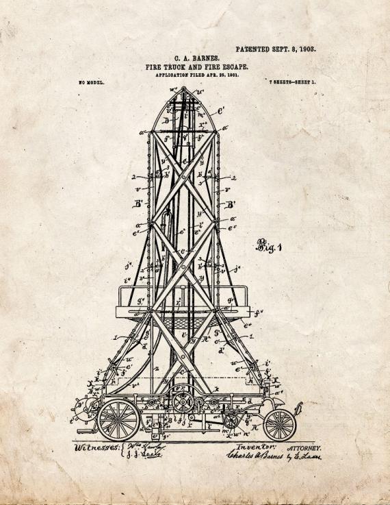 Fire-truck and Fire-escape Patent Print