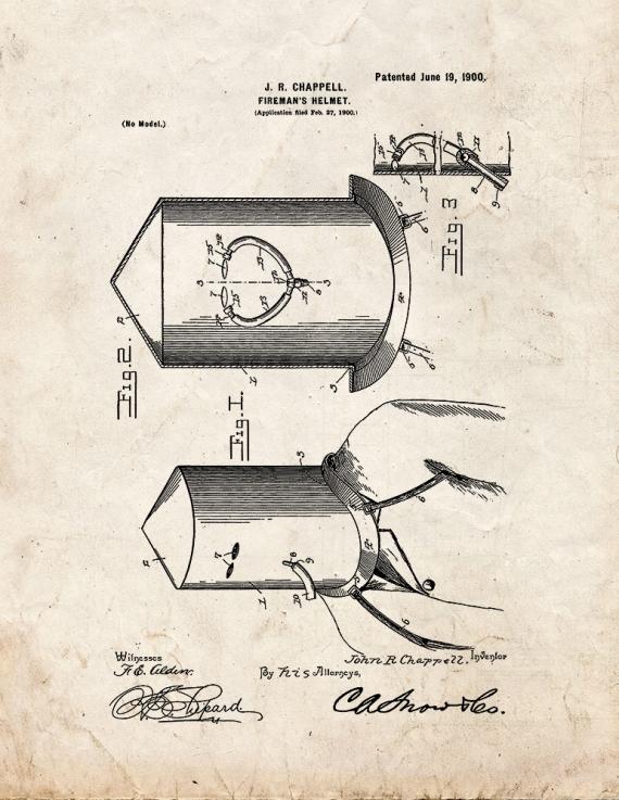 Fireman's Helmet Patent Print