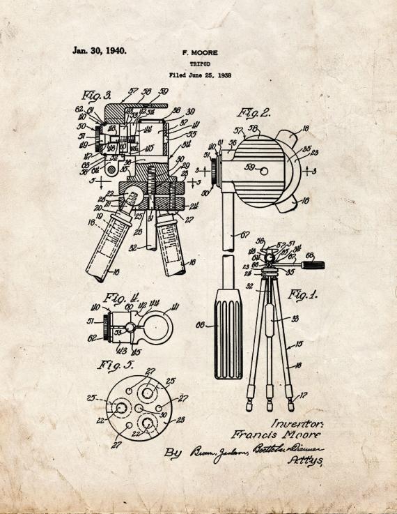 Camera Tripod Patent Print