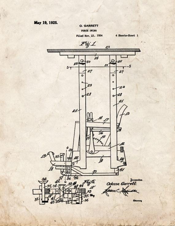 Porch Swing Patent Print