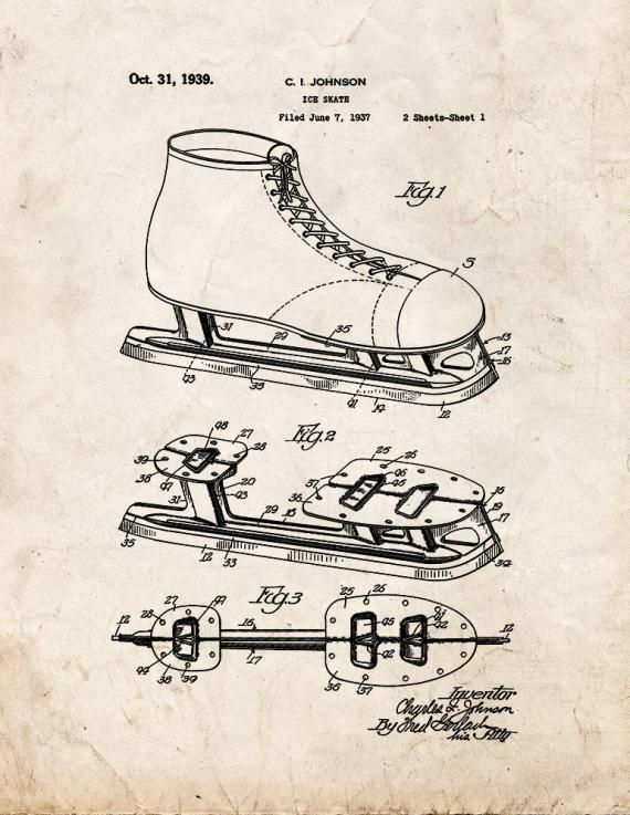 Ice Skate Patent Print