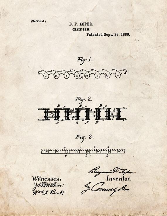 Chain Saw Chain Patent Print