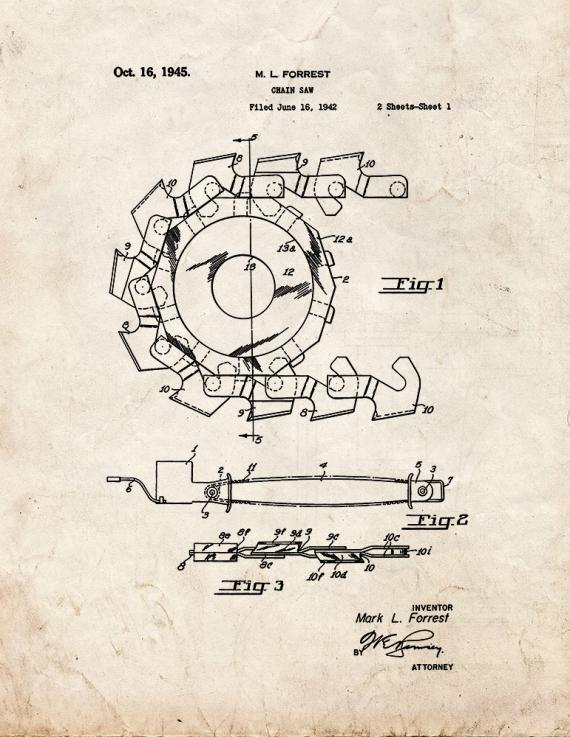 Chain Saw Patent Print