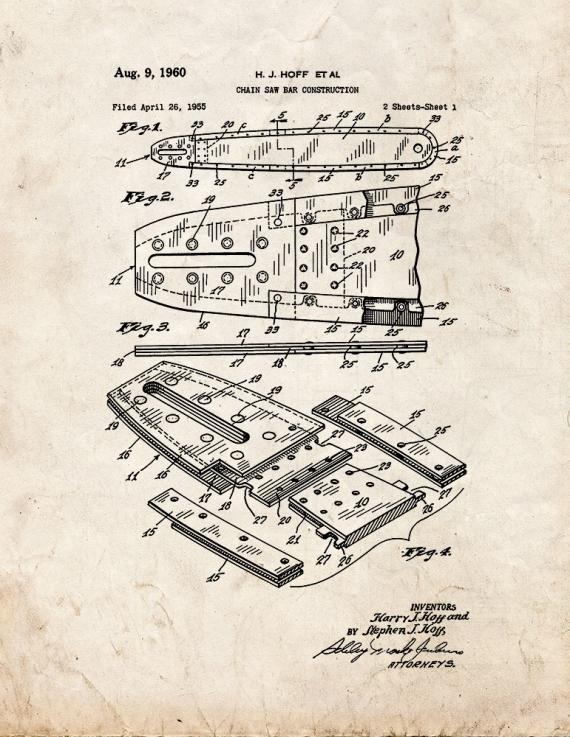 Chain Saw Bar Construction Patent Print